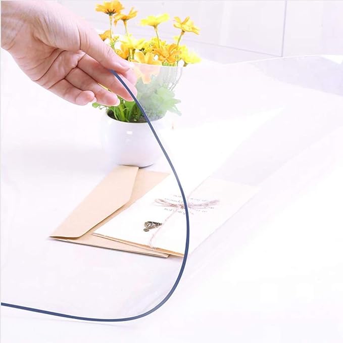 NECAUX Custom 32 x 56 Inch Clear Table Cover Protector, 1.5mm Thick Plastic Waterproof Heavy Duty Desk Pad Mat Non-Slip Tablecloth Protector for 5ft Coffee Table, Sofa Table, Media Stand, Countertop