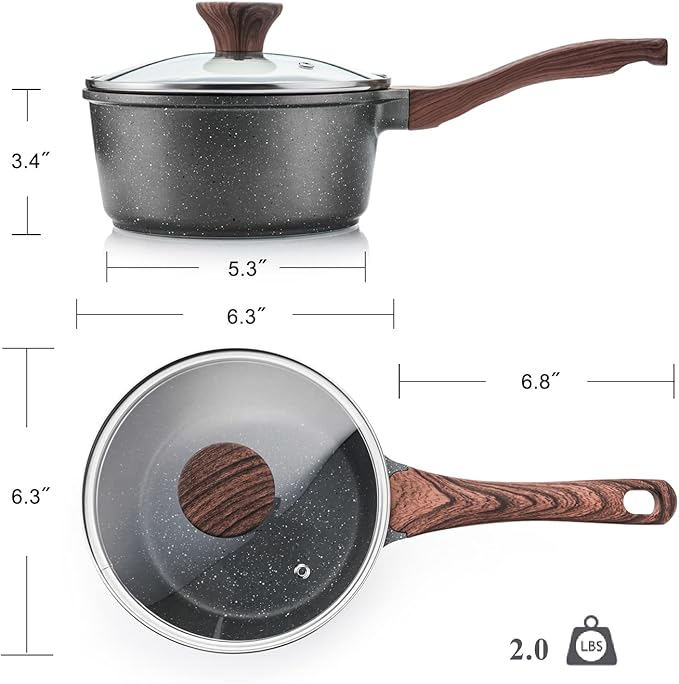 Nonstick Saucepan with Lid, 1.5 Quarts Small Pot