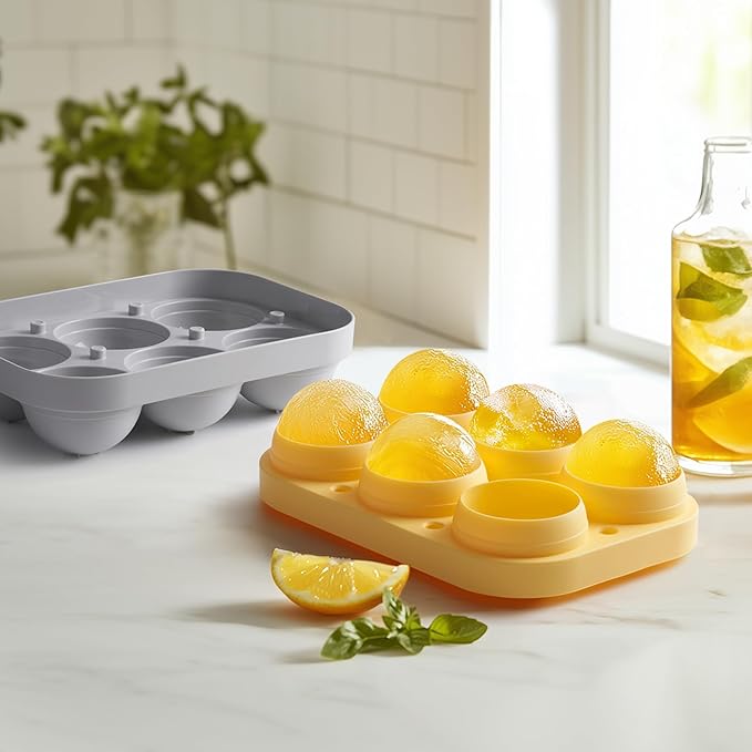 2.5inch Spherical Ice Ball Tray For Whiskey, Big Ice Freezer Mold for Cocktails,Easy Fill In & Release Ice Cube Mold, Durable &Reusable Spherical Ice Maker (Sunshine)