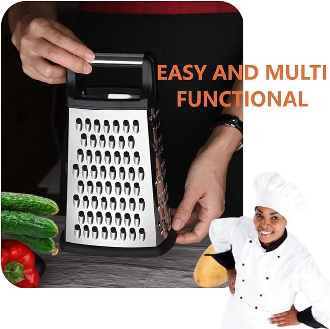 Stainless Steel 4 Sides Grater Slicer with Handle, Multifunctional Cutter Planing for Ginger, Garlic, Cucumbers, Carrots, Cheese, Potato, Ergonomic Design Kitchen Gadgets Accessories(Mint)