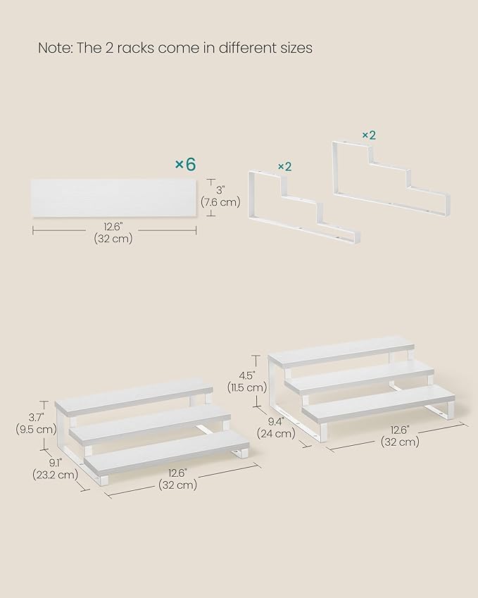 Spice Rack, 2-Pack Tiered Shelf in Snow and Cloud White