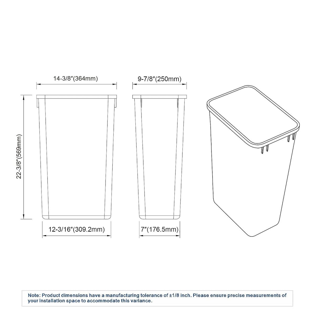 Dowell 50QT Wastebasket Trash Container, 13Gal, Plastic, Stackable, – another angle