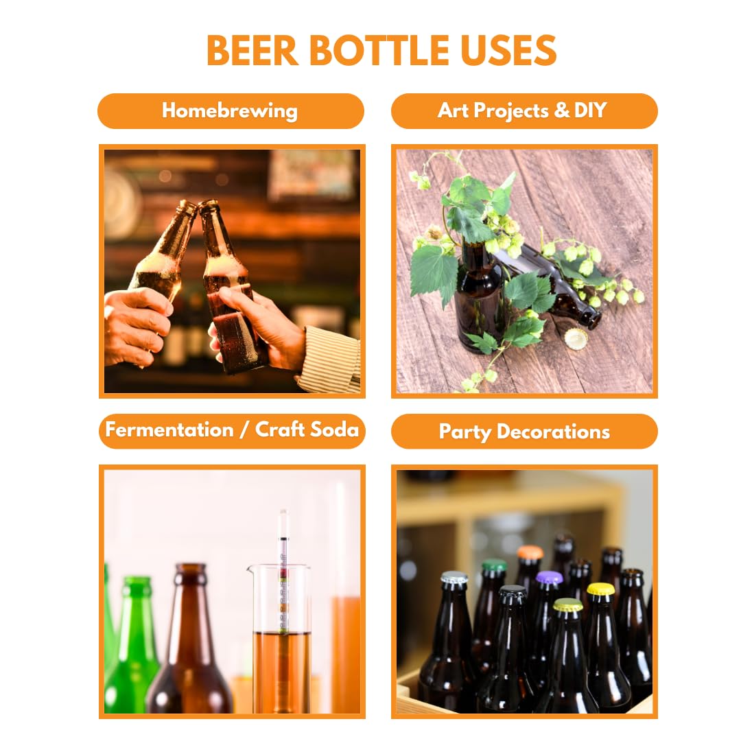 Amber Beer Bottles 12oz (Pack of 24) | Longneck Glass Beer Bottles with Pry-off – set view
