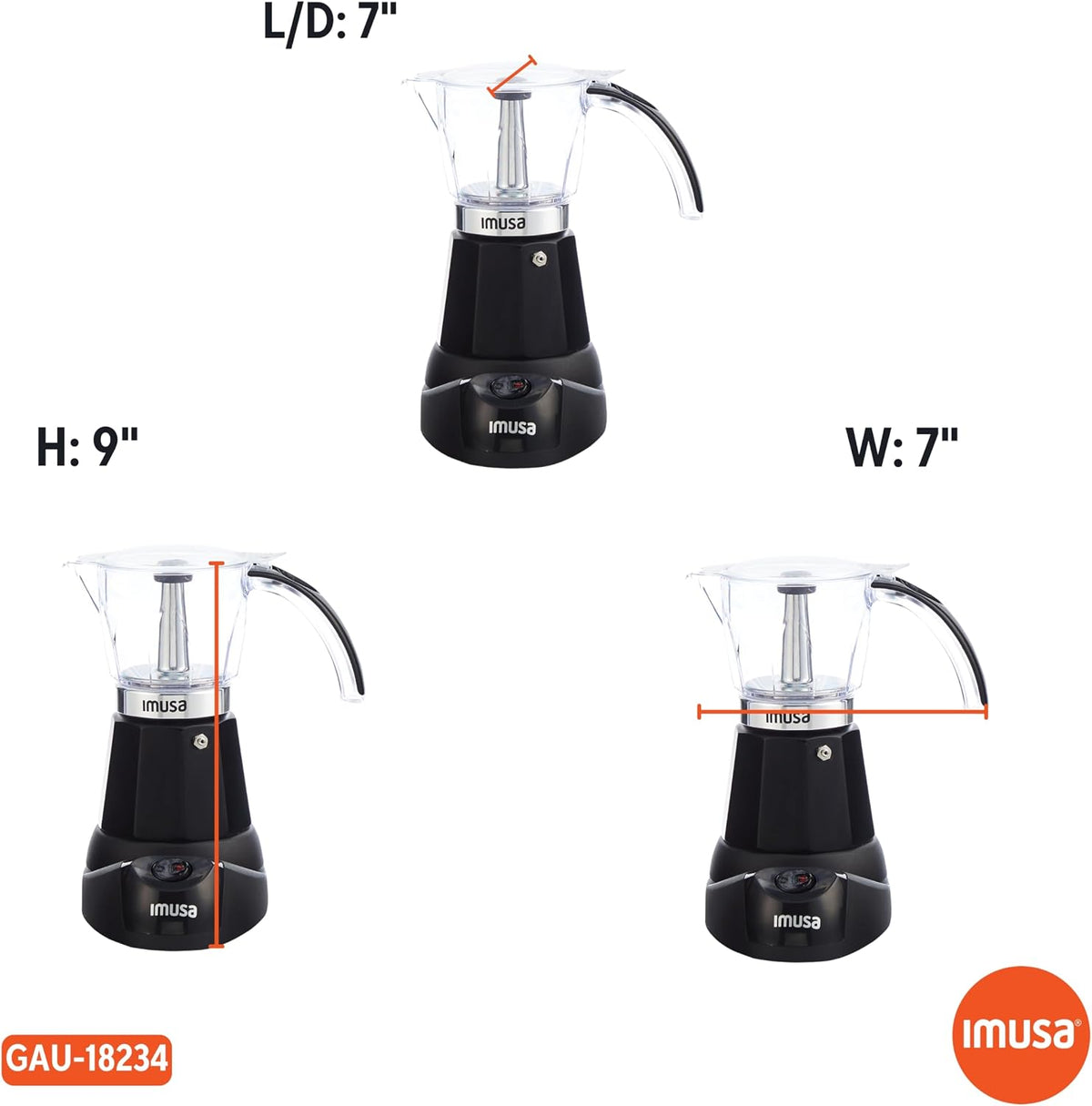6 or 3 Cup Electric Espresso Maker with Cool-touch Handle, Black – another angle