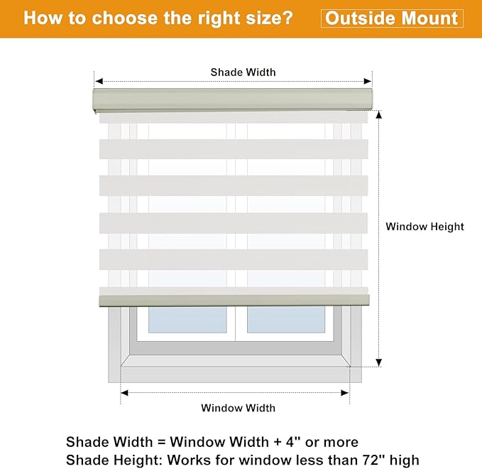 Persilux Cordless Zebra Blinds for Windows Free-Stop Roller Shades (71" W X 72" H, Cream) Dual Layer Light Cintrol for Day and Night, Light Filtering Sheer Shades for Home, Easy to Install