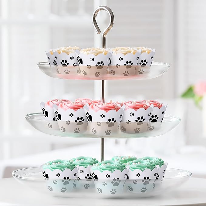Baking Cups, 100 Count Dog Paw Print Cupcake Liners in Black and White