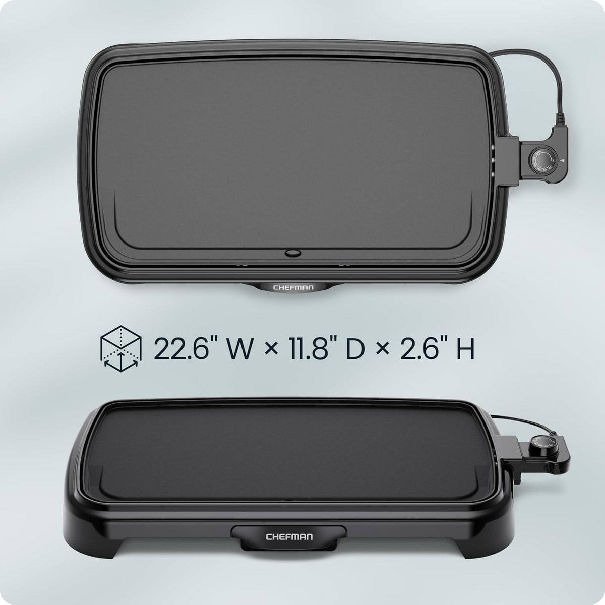 XL Electric Griddle with Removable Temperature Control, Immersible Flat Top – size reference
