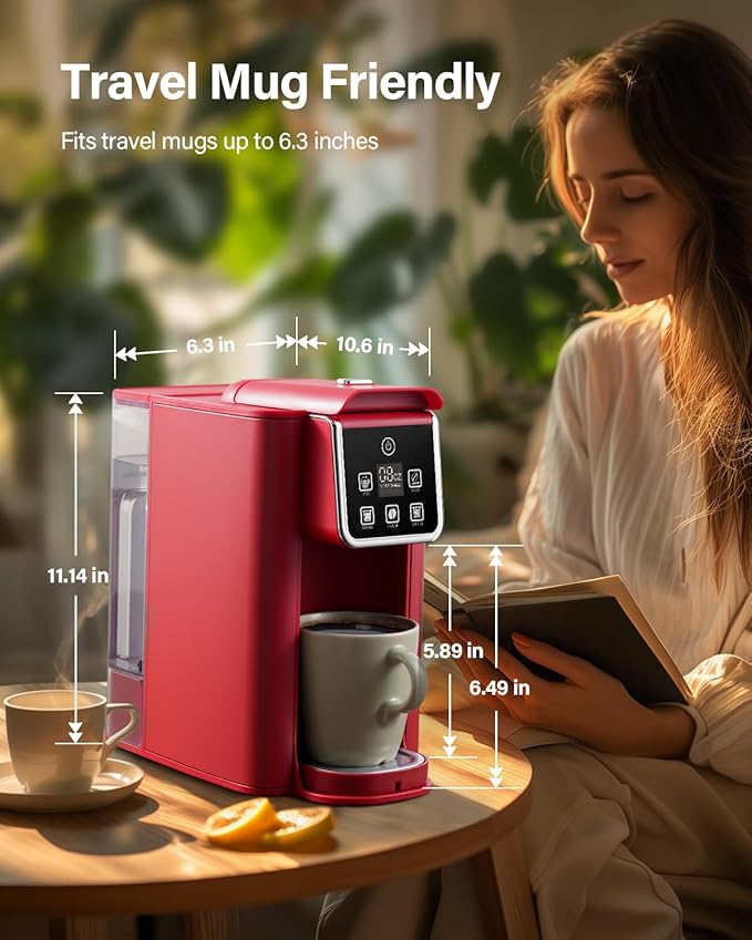 SHARDOR Single Serve Coffee Maker, Hot and Iced Coffee Machine for K Cup Pods & Ground Coffee, 6 to 14 oz Brew Sizes, with 50 oz Removable Water Tank, Bold Brew Setting, Stainless Steel, Red