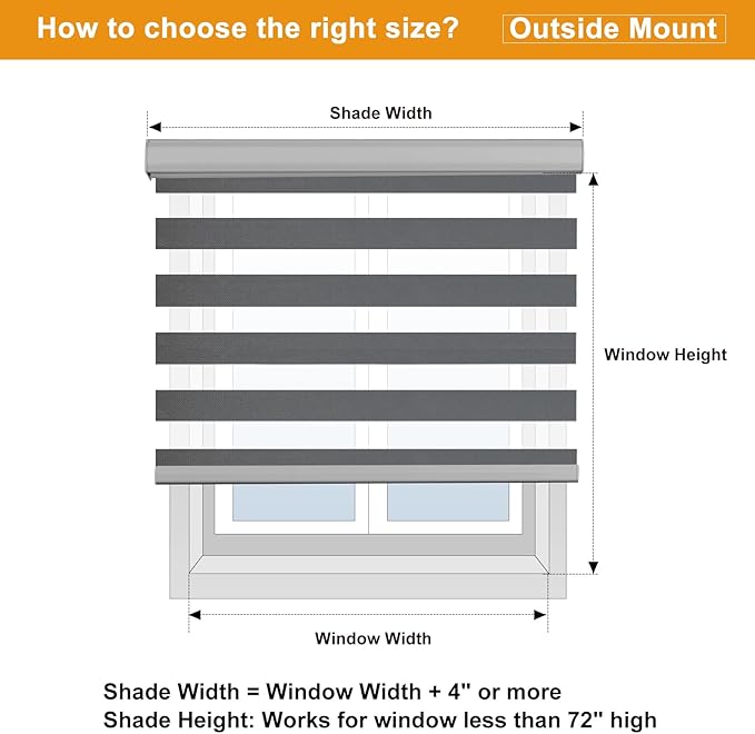 Persilux Cordless Zebra Blinds for Windows, Roller Shades for Windows (35.5" W x 72" H, Grey) Dual Layer Fabric for Day and Night,Room Darkening Shades for Home, Office, Bedroom and Living Room