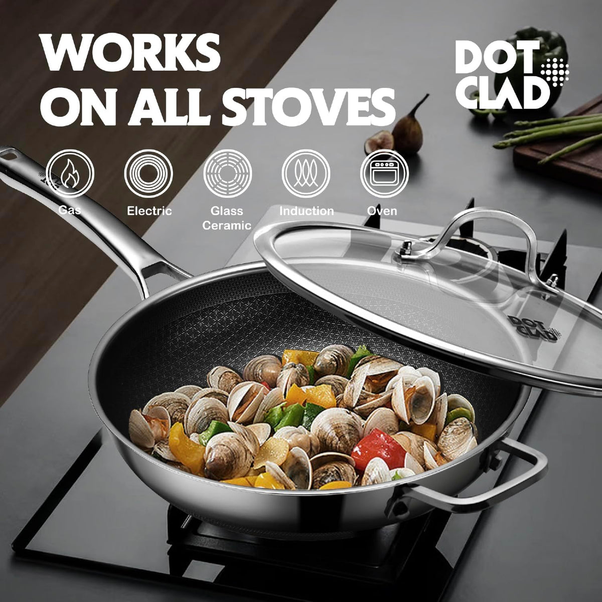 Wok Pan with Lid, 12 Inch Stainless Steel Nonstick Wok, Stir-Fry Pan – size reference