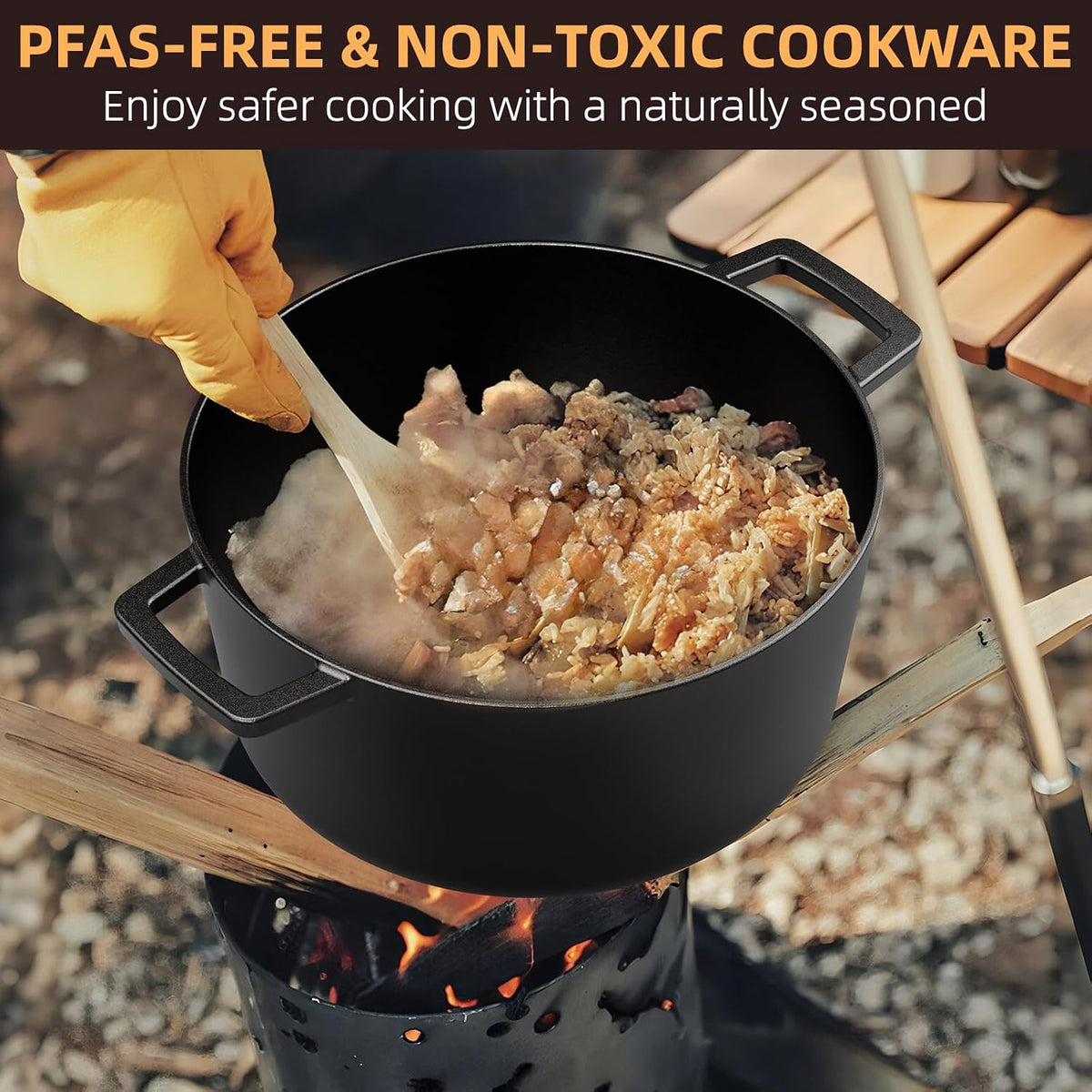 Cast Iron Dutch Oven Pot with Skillet Lid – Pre-Seasoned – Skillet Lid Cooking – another angle
