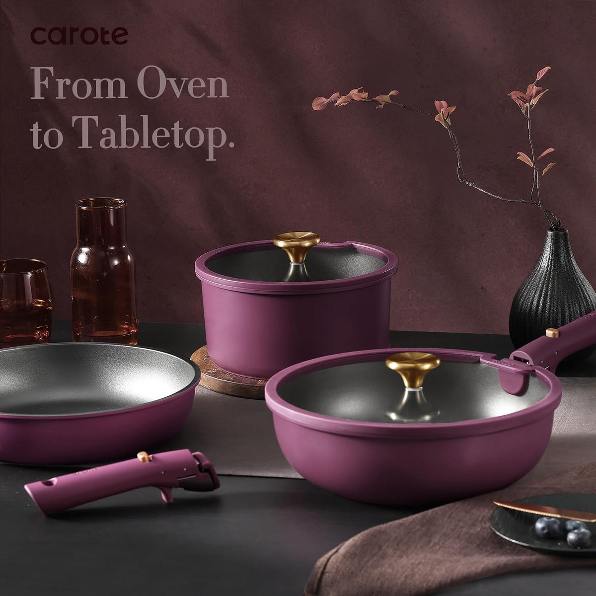 21pcs Pots and Pans Set Non Stick, Detachable Handle Cookware Sets – another angle
