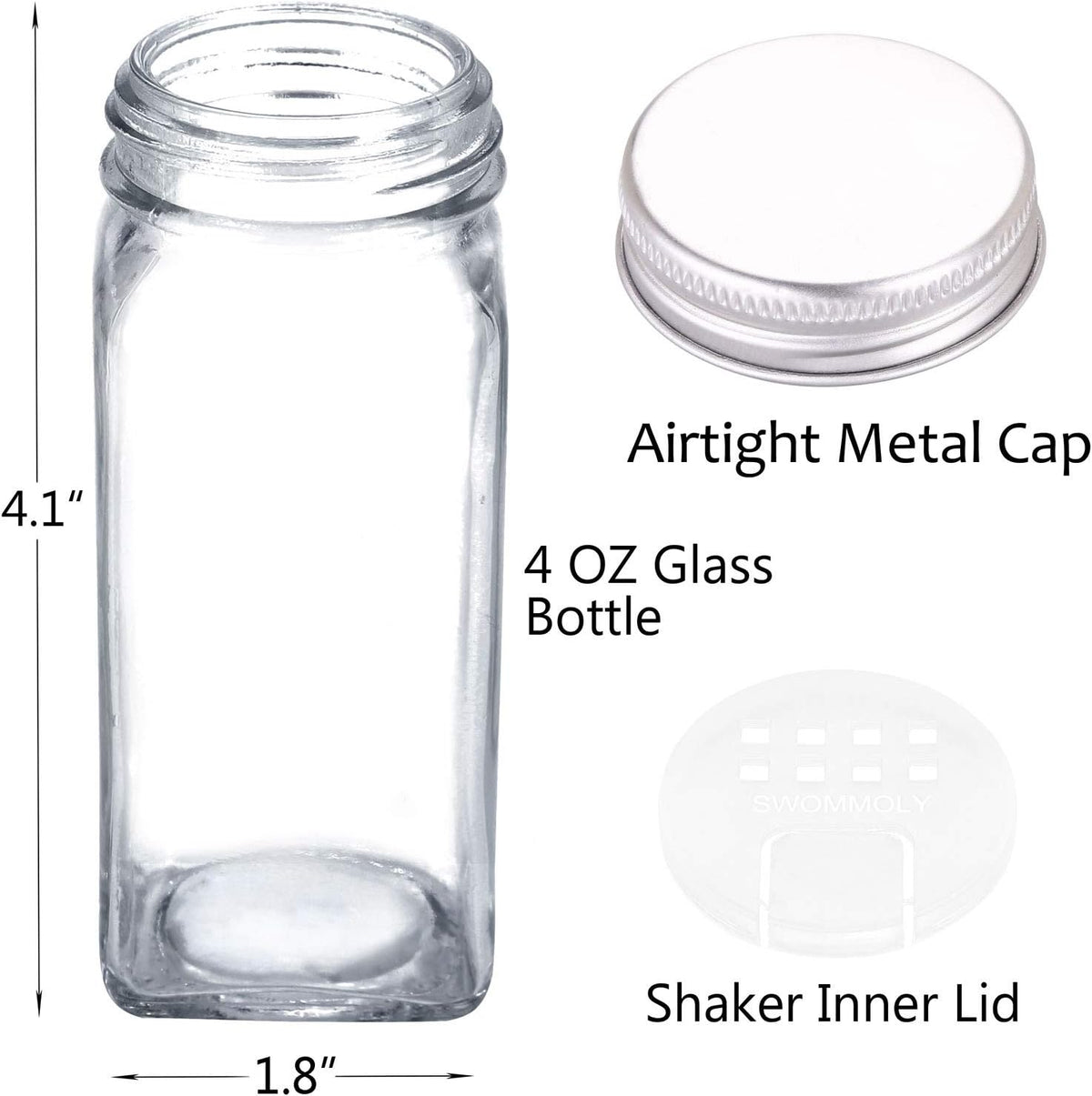Spice Rack Organizer with 36 Spice Jars 4 oz, 396 Spice Labels – size reference