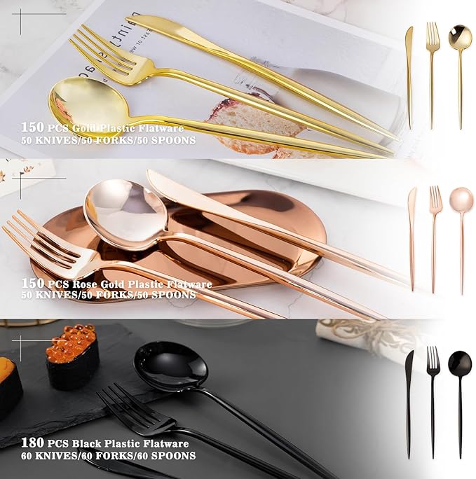 Forks, Gold Plastic Disposable Silverware Set, 150 Count