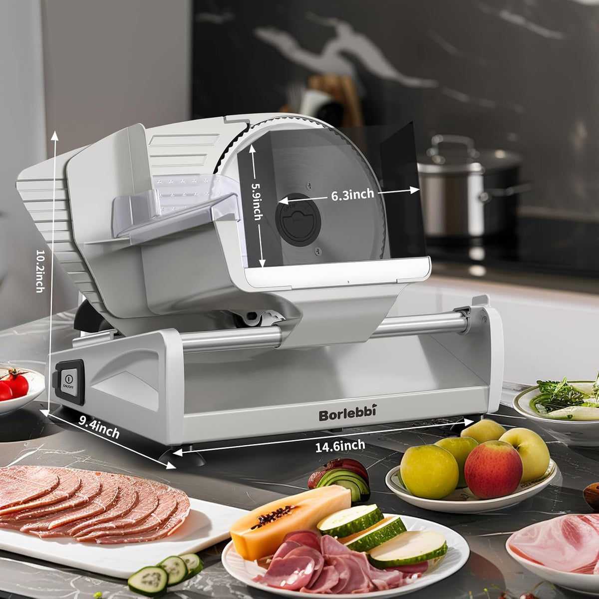 Meat Slicer Machine for Home, 200W Food Slicer with Two 7.5" Blades – size reference