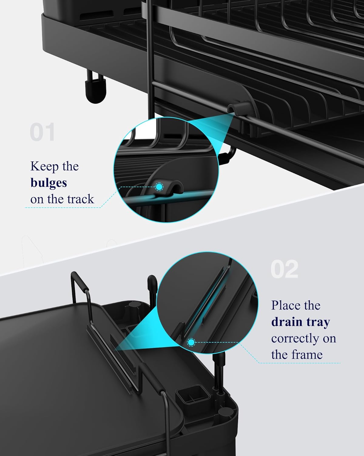 Extendable Dish Drying Rack, 19.2"-26.7" L x 12.9" W, Black – another angle