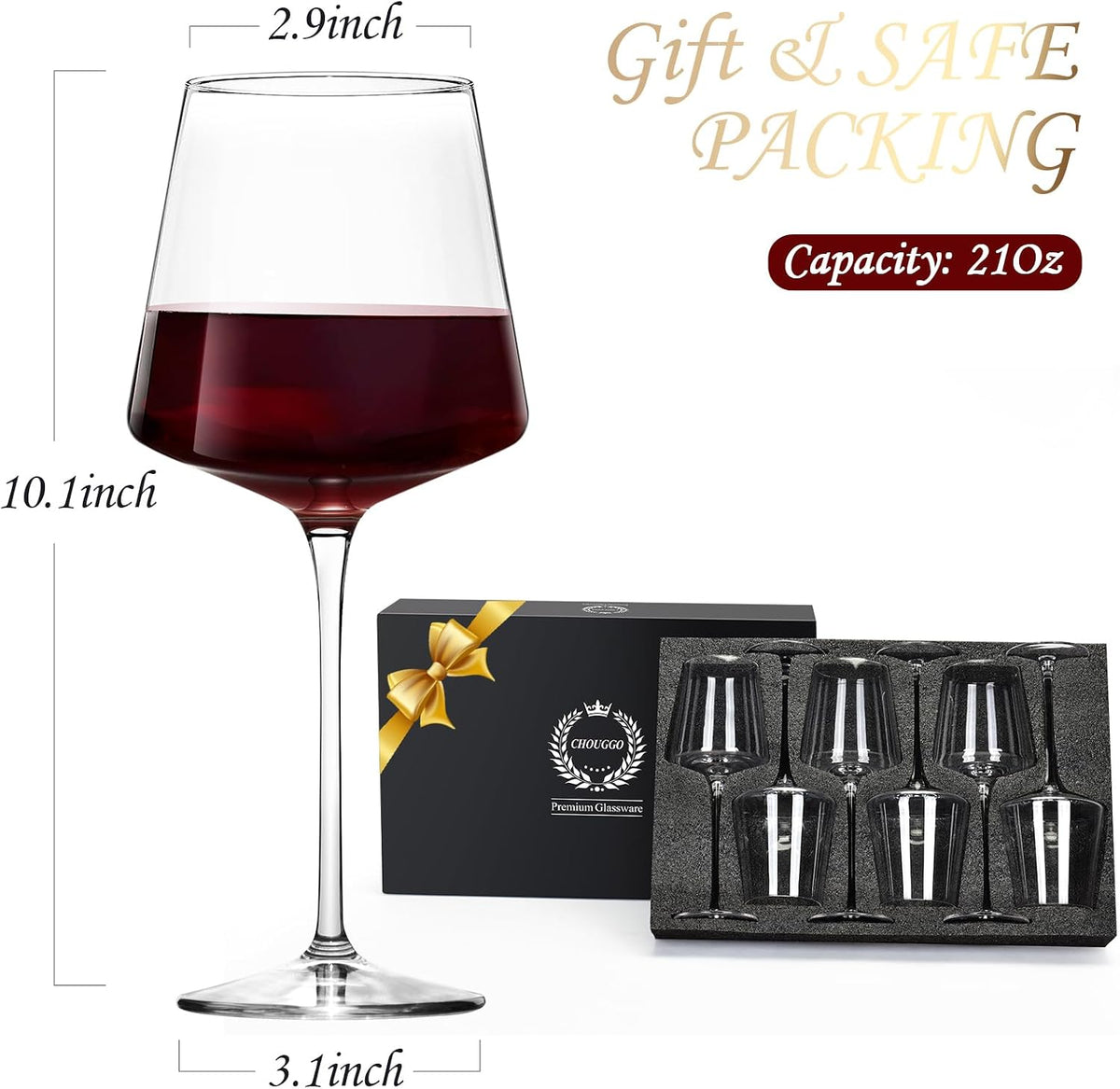 21Oz Crystal Wine Glasses Set of 6, Premium Large White or Red Wine Glasses – set view