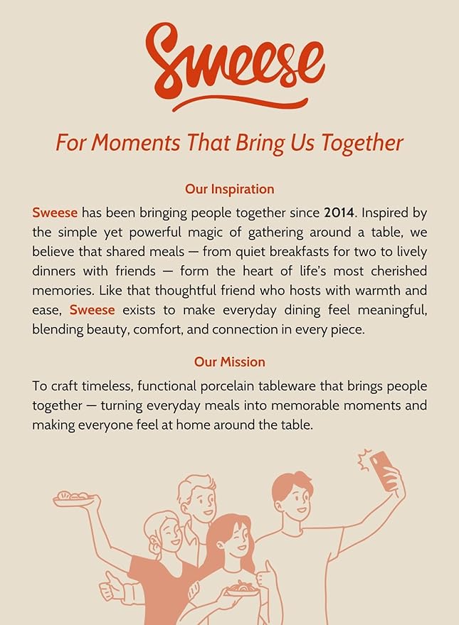 Sweese 30 Oz Salad Serving Bowls Set of 6, 8.4 Inch, Porcelain Pasta Plates - Microwave Dishwasher Safe, Beige