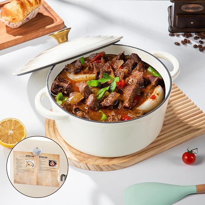 Enameled Cast Iron Dutch Oven Pot with Lid Heavy-Duty Cookware for Bread Baking, Braising, Stews, Roasting,4QT, creamy white