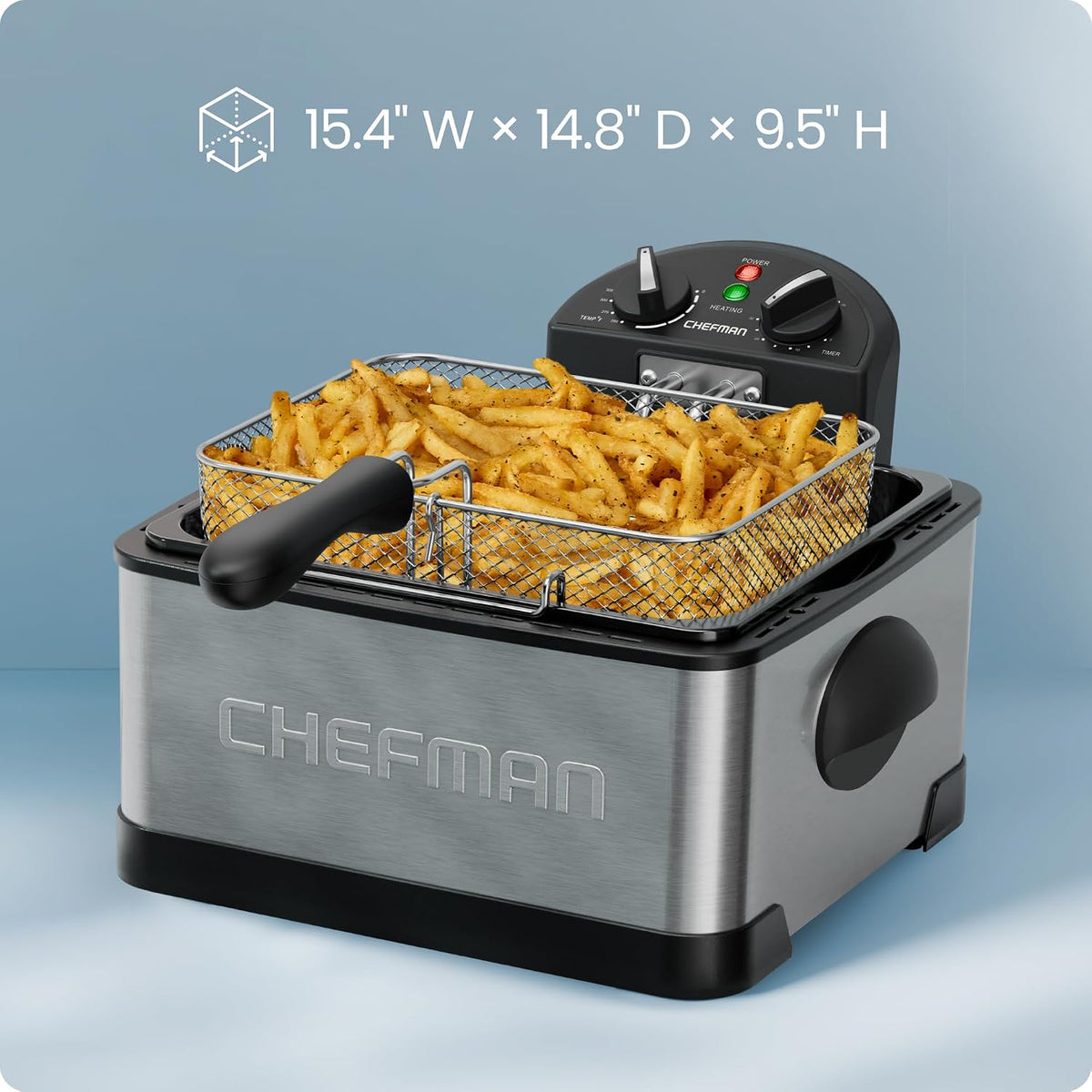 4.5 Liter Deep Fryer w/Basket Strainer, XL Jumbo Size, Adjustable Temperature – another angle