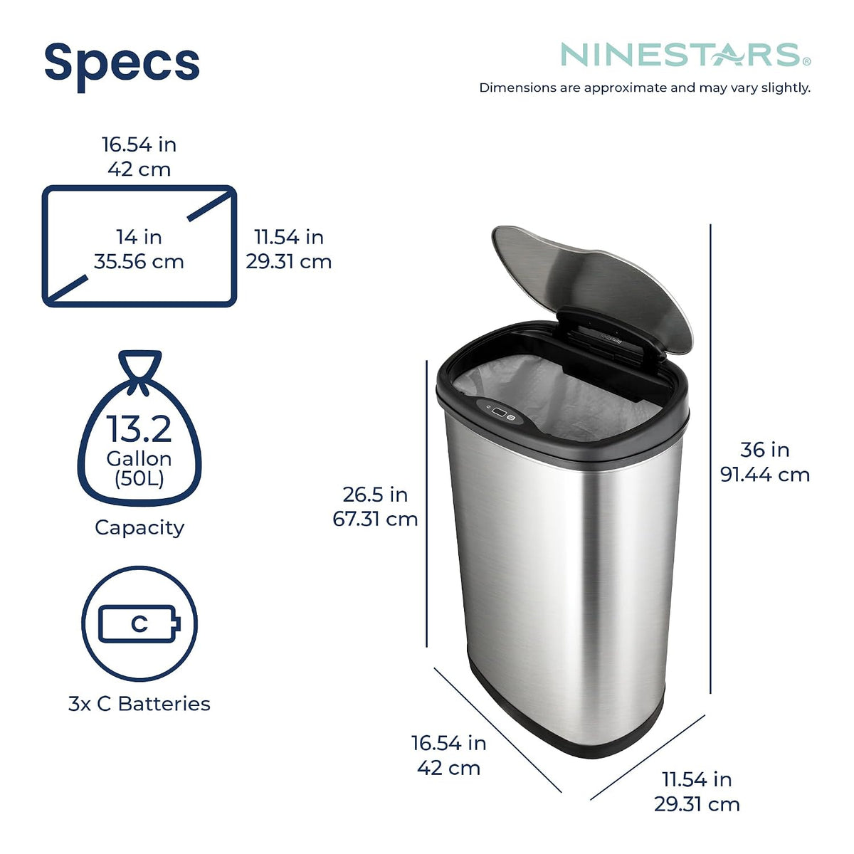 13 Gallon Oval Automatic Trash Can, 50L Touchless Motion Sensor Garbage Can – features