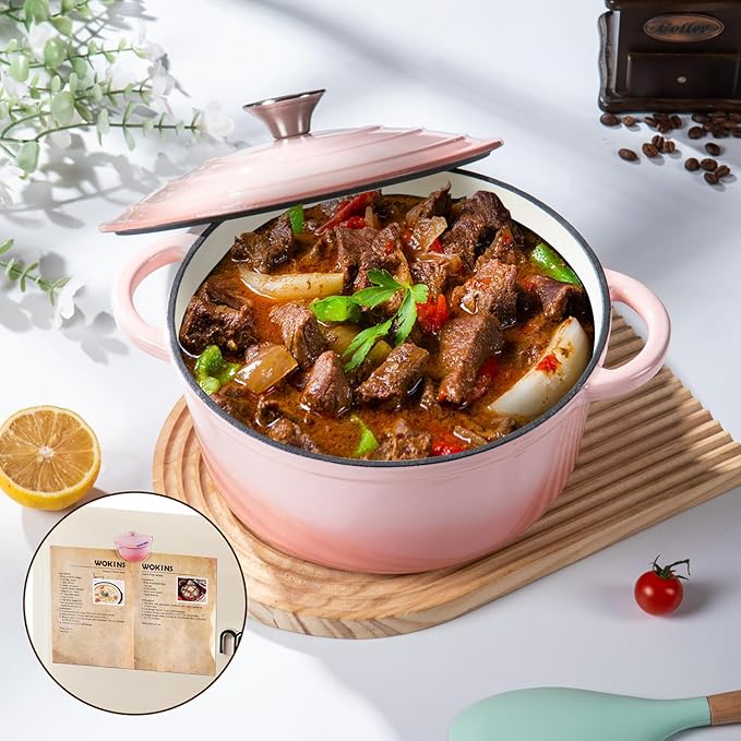 Enameled Cast Iron Dutch Oven Pot with Lid Heavy-Duty Cookware for Bread Baking, Braising, Stews, Roasting,5.5QT,pink