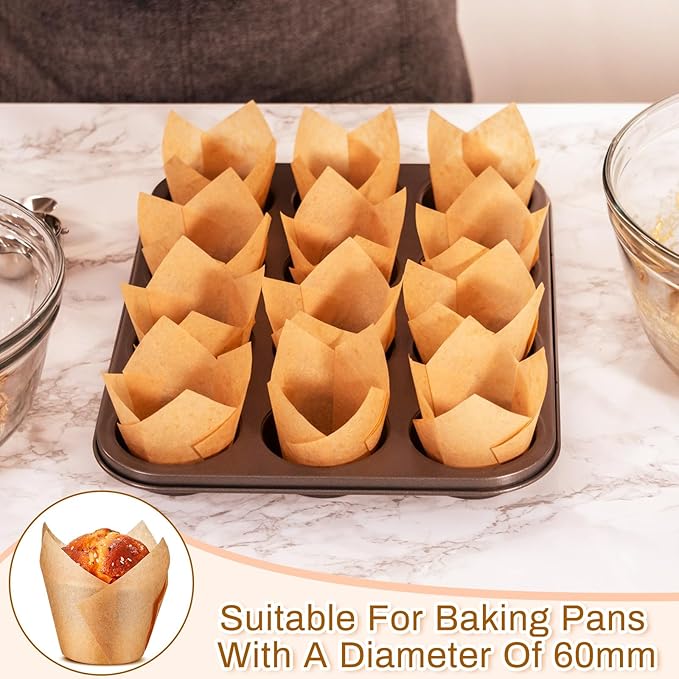 Baking Cups, 600 Count Light Brown Tulip Paper Muffin Liners