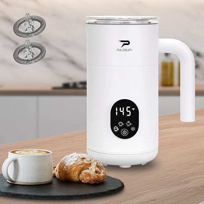 Milk Frother, Electric Milk Frother and Steamer 4 in 1 Automatic Coffee Steamer Frother, 11.8OZ / 350ML Warm and Cold Foam Frother For Coffee,Latte, Cappuccino, Macchiato, Hot Chocolate, White