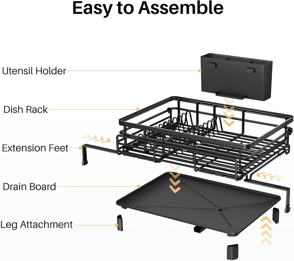 Expandable Dish Drying Rack for Kitchen Counter, Stainless Steel, Black – another angle