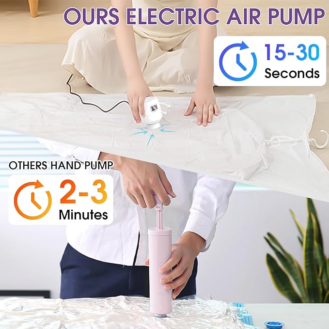 SZO 16 Pack Vacuum Storage Bags With Electric Air Pump,(4 Jumbo/4 Large/4 Medium/4 Small) Vacuum Seal Bags For Clothing Travel, Space Saver bags For Luggage, Blankets,Bedding,Moving Bags