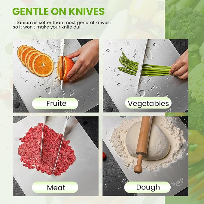 New Titanium Cutting Board-100% Pure Titanium Cutting Boards For Kitche,Easy to clean, Double-sided food-grade Cutting Board For Meats, Fruits And Vegetables(18 * 12)