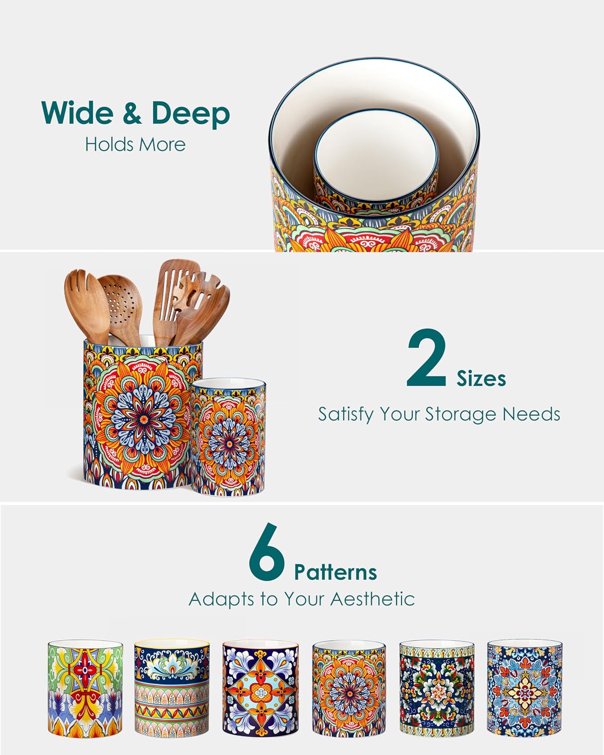 7.3"+5.5" Utensil Holder, Porcelain Utensil Holder for Countertop – another angle