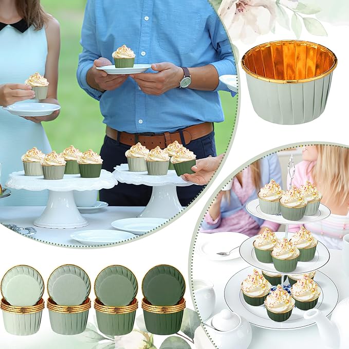 Baking Cups, 100 Count Sage Green Gradient Foil, Nonstick