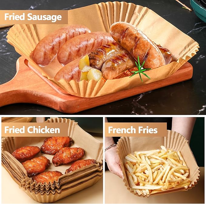 7.5 Inch Air Fryer Liner Disposable, 400Pcs Air Fryer Paper Liners, Oil-Proof & High-Temperature Resistant Parchment Baking Paper for Air Fryer, Microwave and Oven(Bottom Is 6.3 Inch)