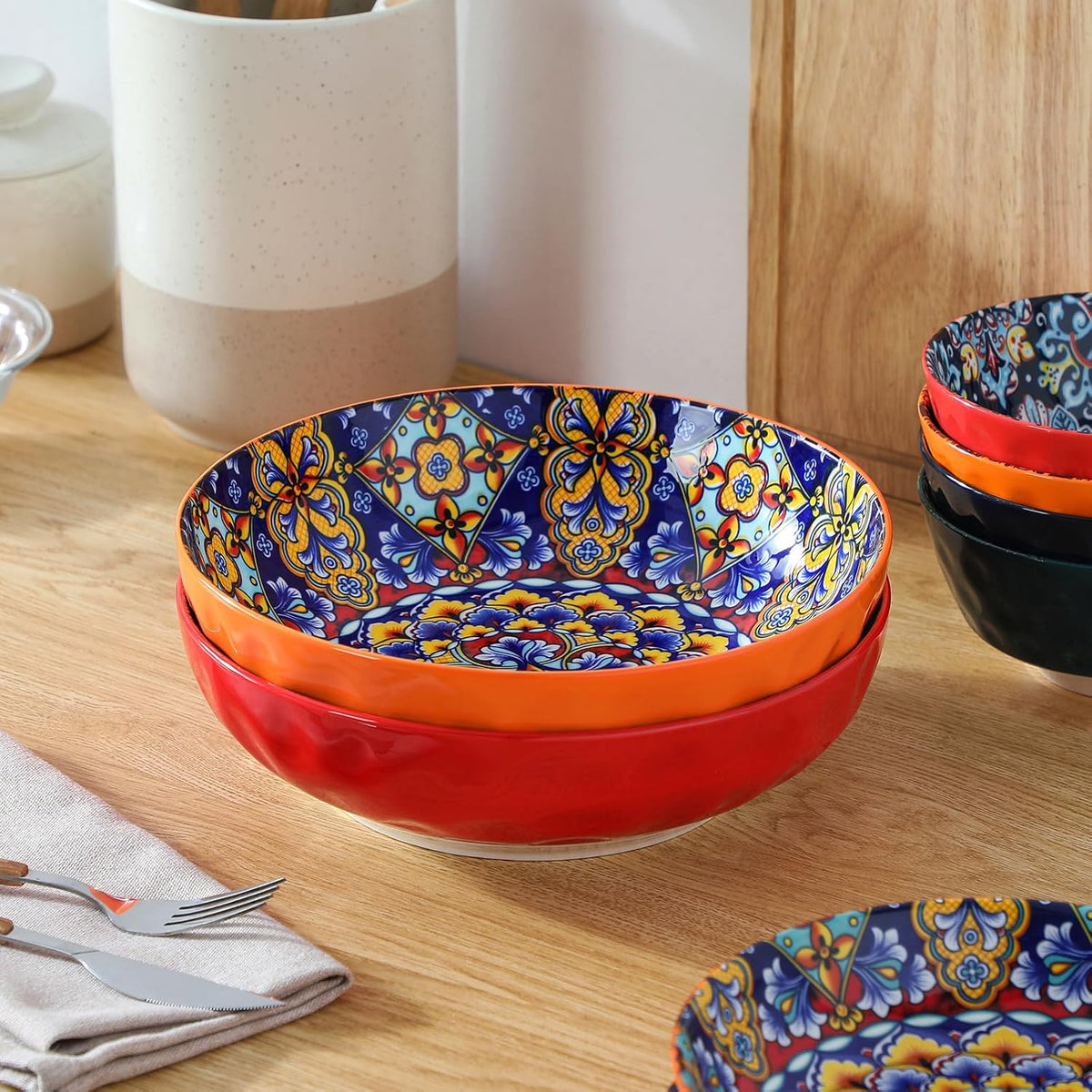 Large Serving Bowls,78 Oz Salad Bowls Set of 2, Red – another angle