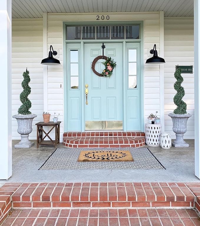 Steel Lighting Co. Gardena Barn Light | Outdoor Wall Mounted | 16" Dome | 11" Gooseneck | Farmhouse Light Made in America | Cream Exterior/Brass Interior