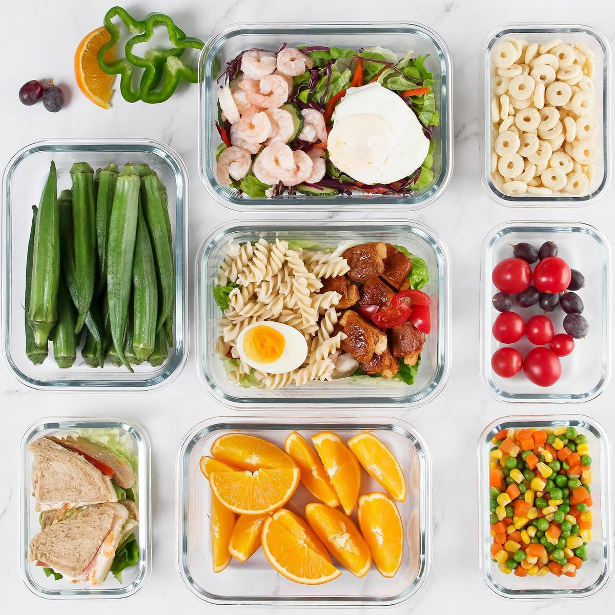 12 Pack Glass Storage Containers Transparent, Stackable Design Meal Prep – set view
