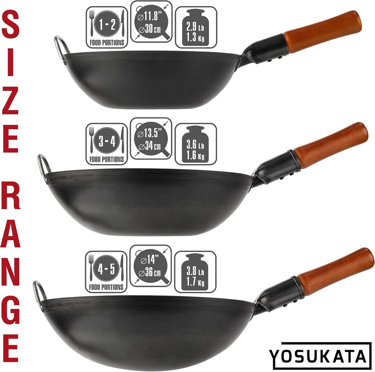 14" Black Carbon Steel Wok with Round Bottom – another angle