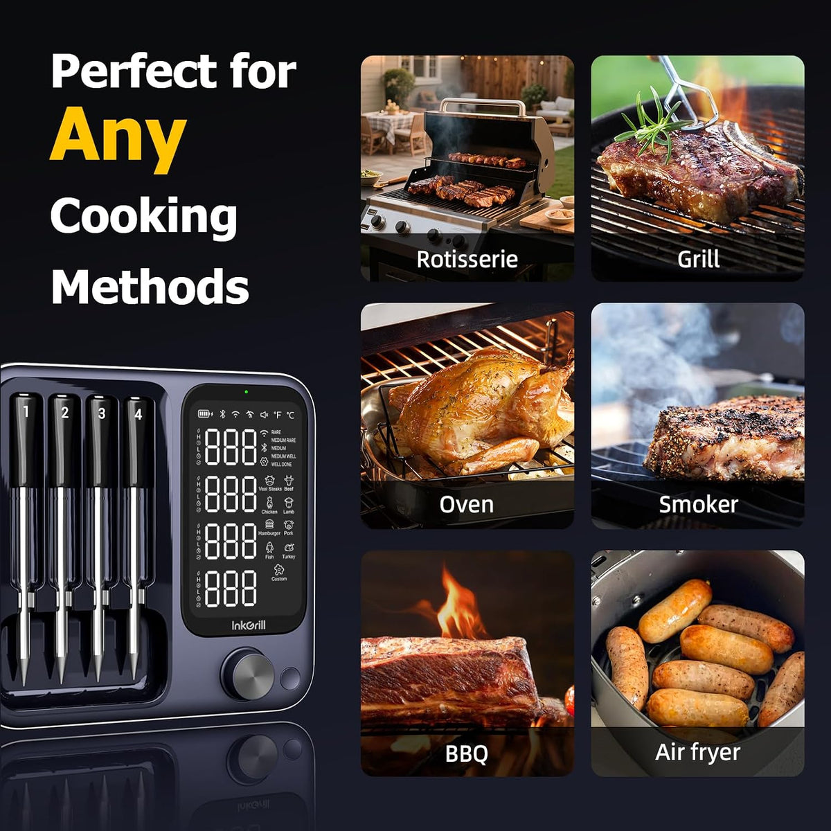 Wireless Meat Thermometer with APP Control,4 Probes Meat Thermometer Digital – set view