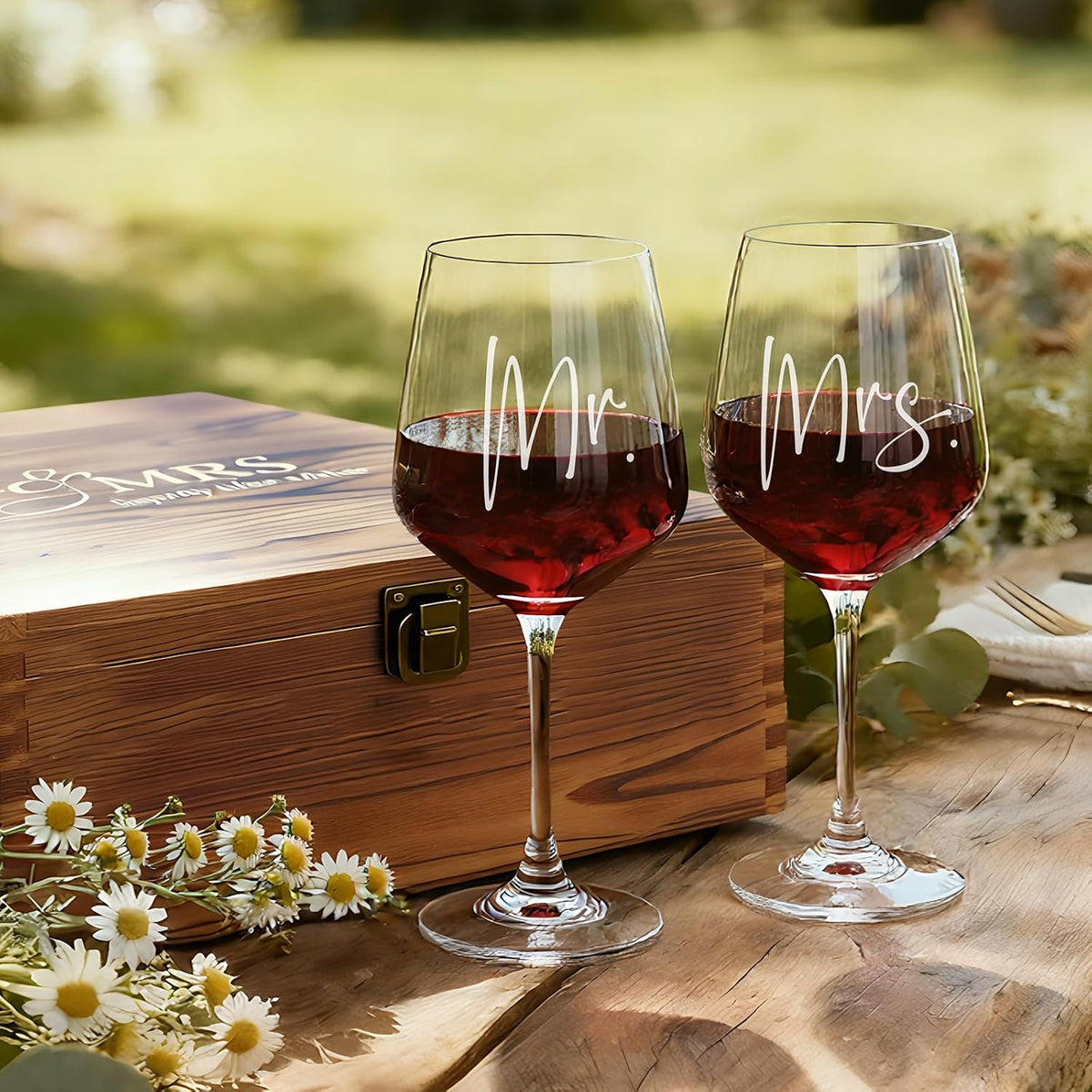 Mr and Mrs Wine Glasses, Bridal Shower Wedding Gifts for Couples – another angle