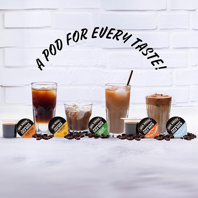 Java House Single-Serve Cold Brew Coffee Pods – Premium 100% Arabica Liquid Concentrate – Smooth & Bold Decaf Roast – 12 Pods – Ready Hot or Iced, Travel-Friendly, TSA Approved