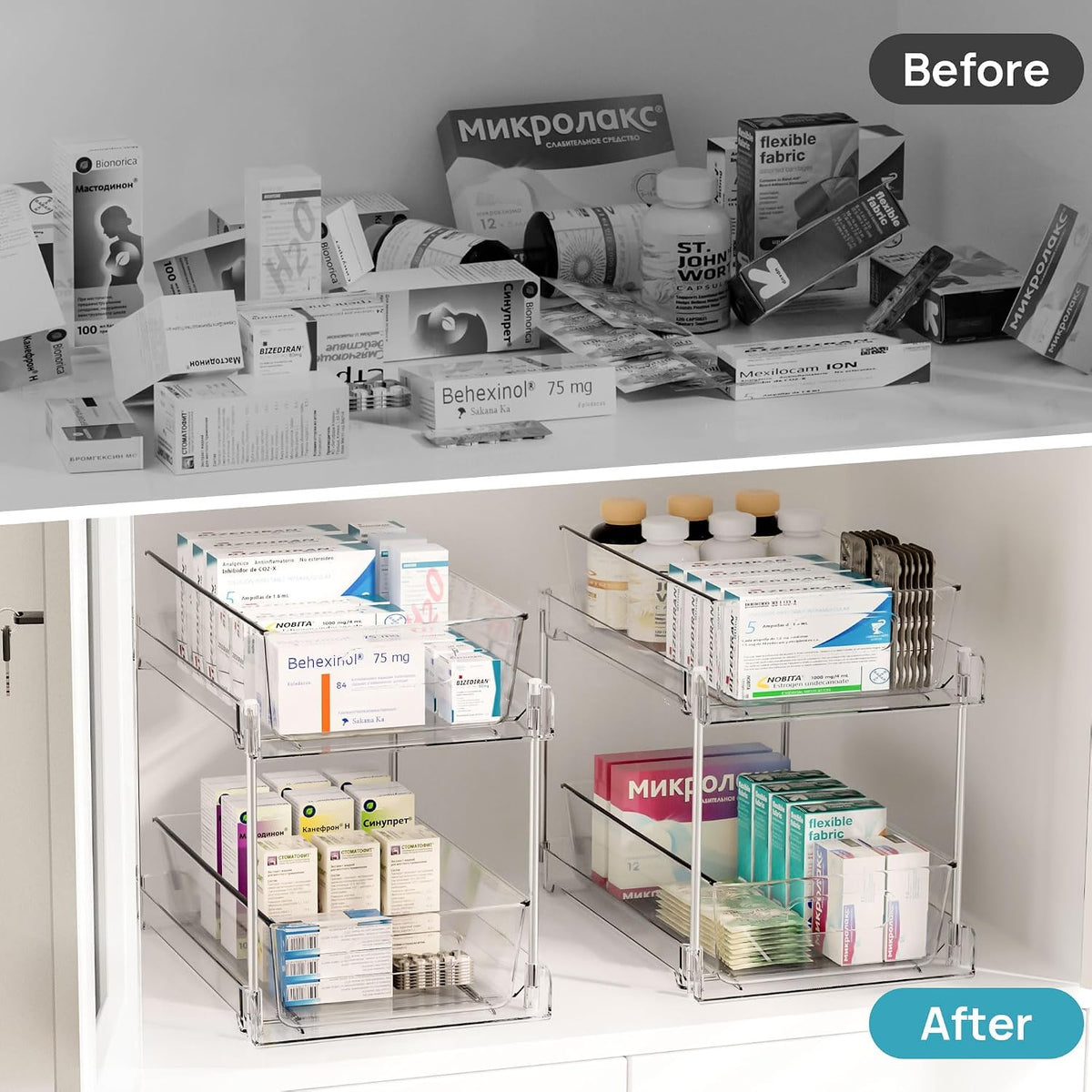4 Pack Pull Out Bathroom Under Sink Organizer (S-Standard) – set view