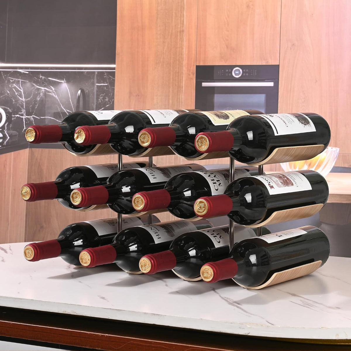 Countertop Wine Rack - 12 Bottle Freestanding Wine Bottle Holder Stand - 3 Tier – set view
