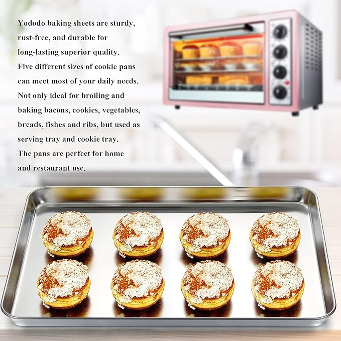Baking Sheet, Yododo Stainless Steel Baking Pans Tray Cookie Sheet Toaster Oven Tray Pan Cookie Pan, Non Toxic & Healthy, Superior Mirror Finish & Rust Free, Easy Clean & Dishwasher Safe - 17.3 inch