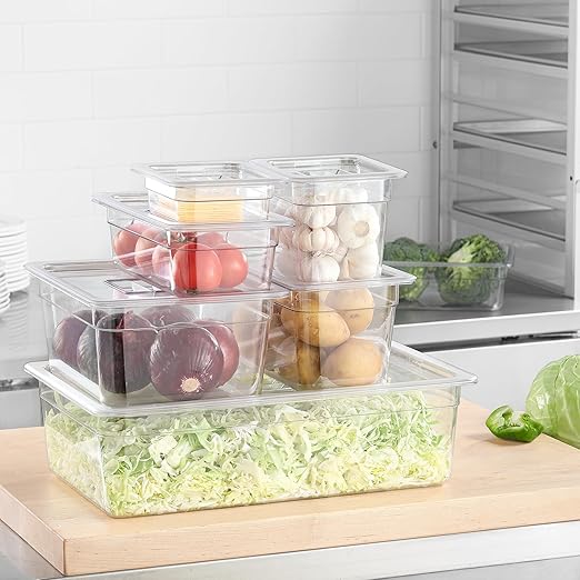 Polycarbonate Full Size Food Pans 6 Pack BPA Free 2.5 Inch Deep Pan Freezer Safe Stackable Clear Food Storage Containers for Kitchen Party Supplies and Prep Table