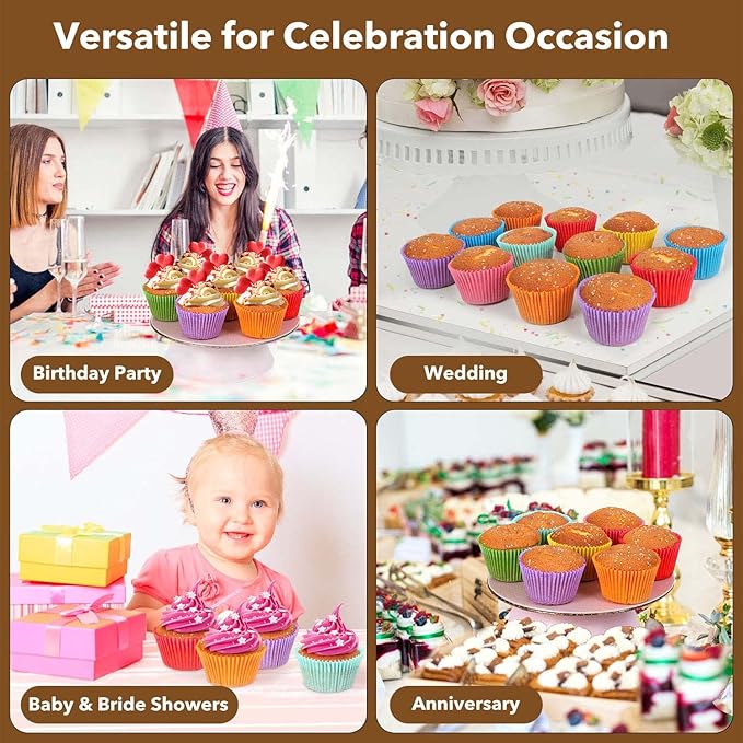 Baking Cups for Jumbo Pans, 400 Count, 8 Solid Colors