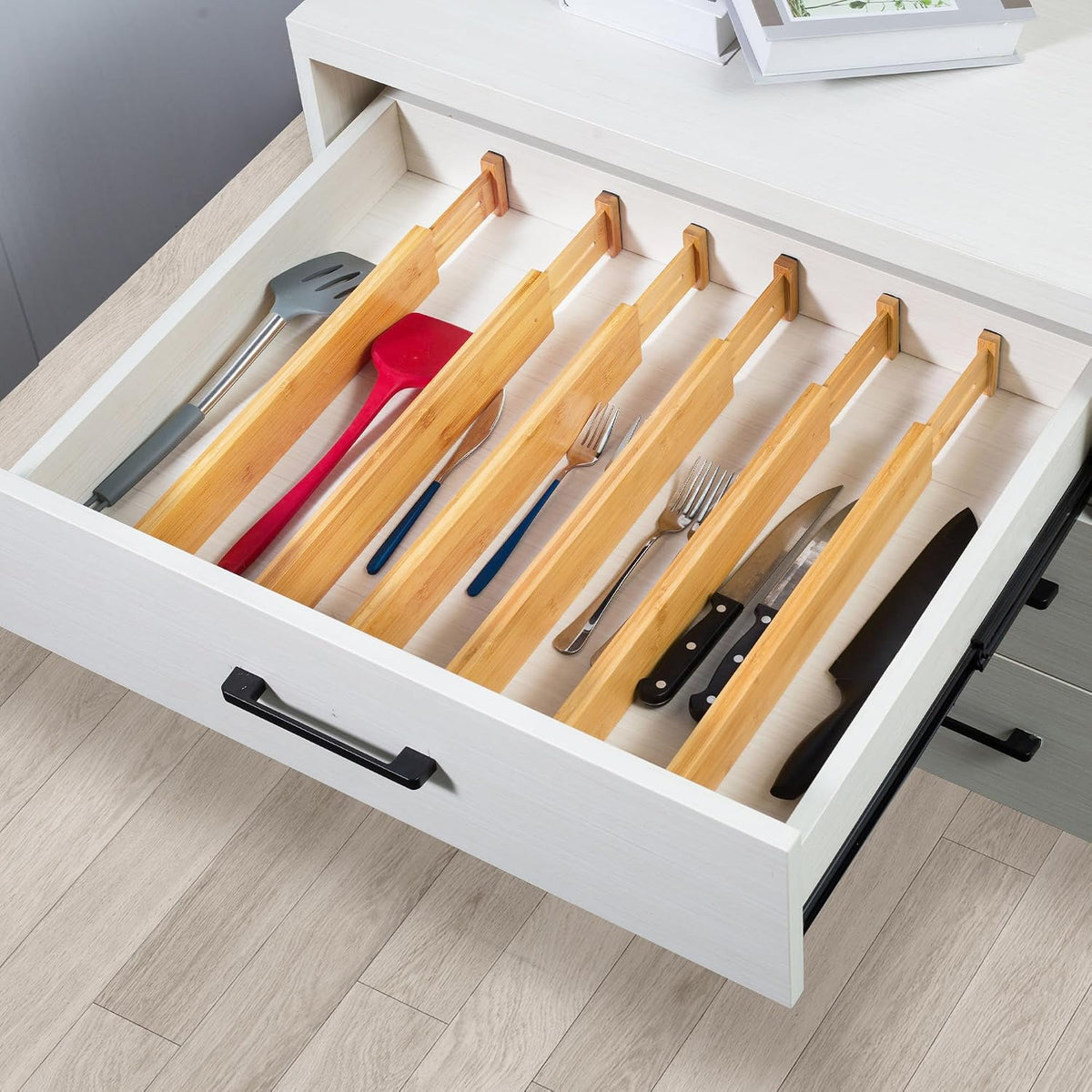 6-Pack Adjustable Bamboo Drawer Dividers, Expandable Drawer Organizer – set view
