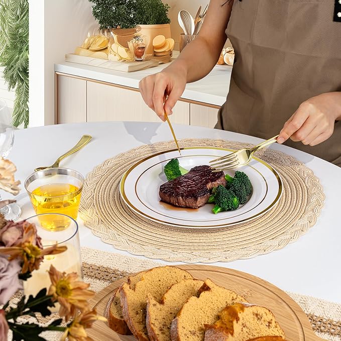 Plates with Gold Rims: 100 Dinner and Salad Plastic Plates
