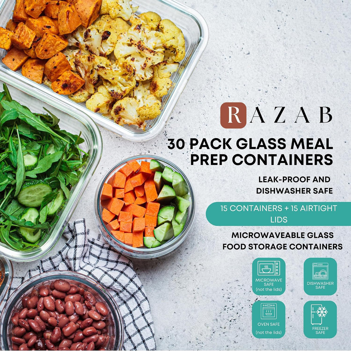 30 PC Glass Food Storage Containers with Lids - Reusable Glass Meal Prep – another angle