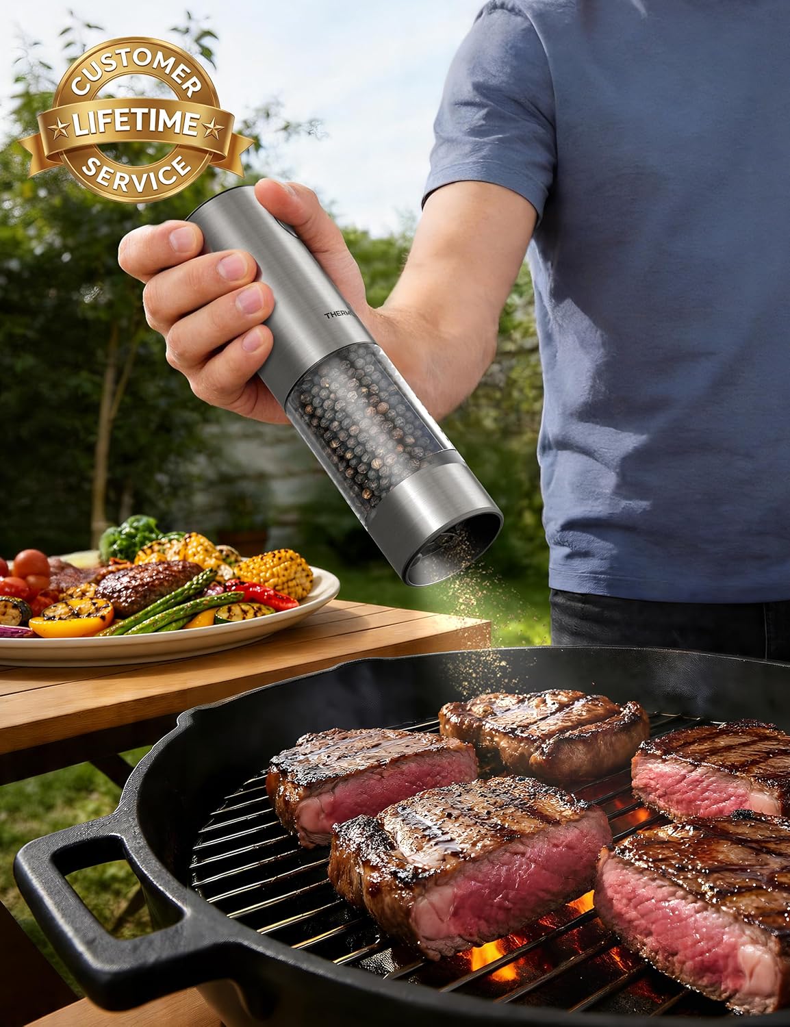 Upgraded Larger Capacity Electric Salt and Pepper Grinder Set, 110ml – another angle